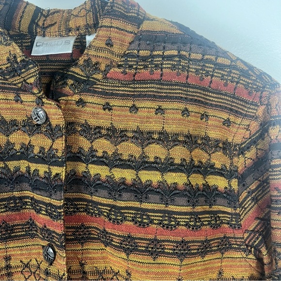 Chico's Women's Tan Embroidered Print Jacquard 8-Button Jacket | Size 2 - Picture 4 of 6